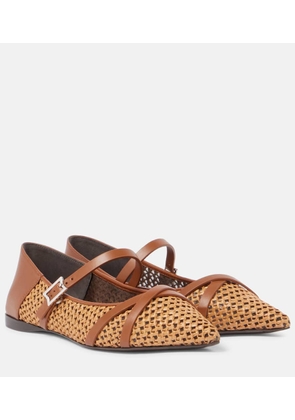 Max Mara Woven leather-trimmed Mary Jane flats