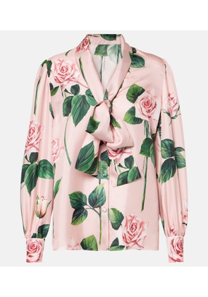 Dolce&Gabbana Floral tie-neck silk satin blouse