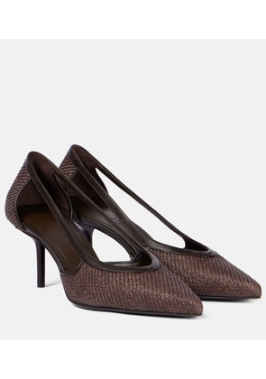 Max Mara Straw leather-trimmed raffia-effect pumps