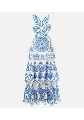 Farm Rio Broderie anglaise tiered cotton maxi dress