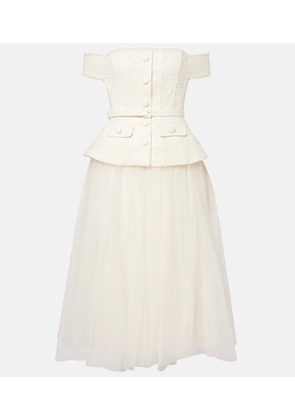 Self-Portrait Bridal sequined bow-detail peplum midi dress