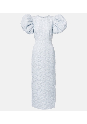 Rotate Jacquard puff-sleeve midi dress