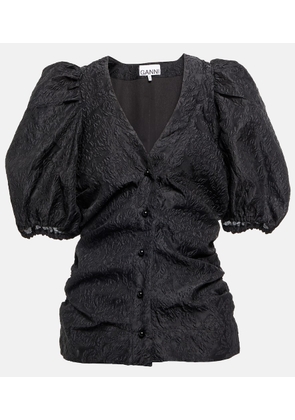 Ganni Jacquard-knit V-neck blouse