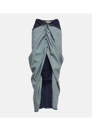 Alaia Draped denim maxi skirt