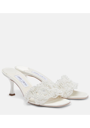 Jimmy Choo Cary 70 faux pearl-embellished satin mules