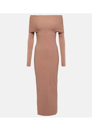 Alaia Off-shoulder jersey midi dress
