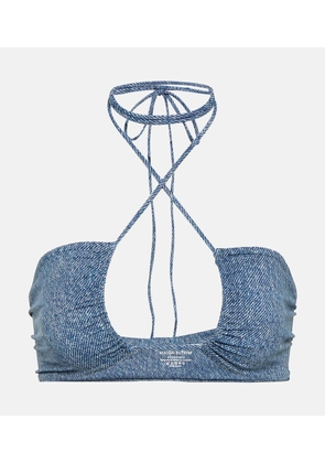 Magda Butrym Denim-printed halterneck bikini top