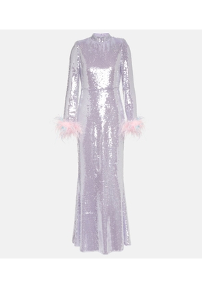 Self-Portrait Feather-trimmed sequined gown