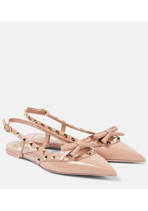 Valentino Garavani Rockstud Bow patent leather slingback flats