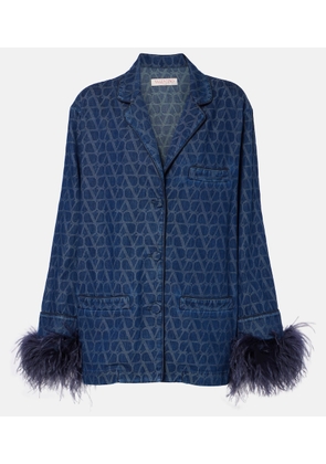 Valentino Feather-trimmed denim shirt