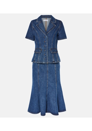 Self-Portrait Flared denim midi dress