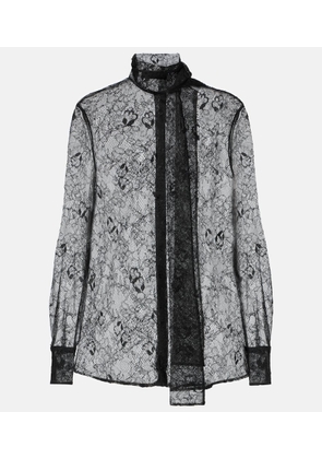 Valentino Scarf-detail floral lace blouse