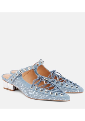 Ganni Embellished lace-up denim mules
