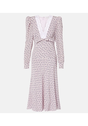 Alessandra Rich Floral lace-trimmed silk midi dress