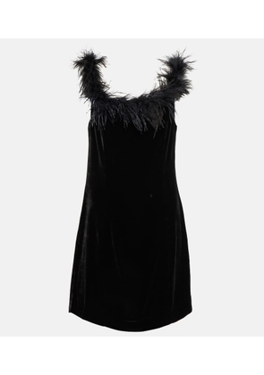Rixo Lena feather-trimmed velvet minidress