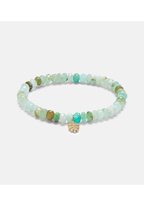 Sydney Evan Tiny Monstera Leaf 14kt gold beaded charm bracelet with diamonds