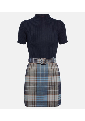 Staud Patsy ribbed-knit checked minidress