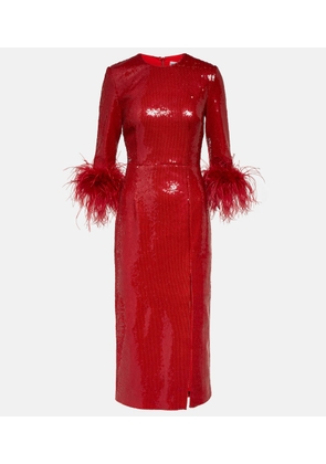 Rebecca Vallance Nika feather-trimmed sequined midi dress