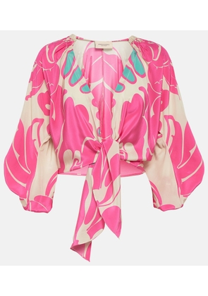 Adriana Degreas Printed puff-sleeve silk blouse