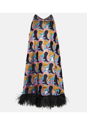 La DoubleJ La Fenice feather-trimmed minidress