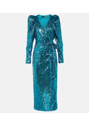 Rotate Puff-sleeve sequined wrap dress