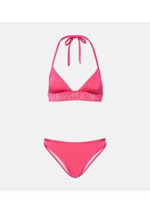Balmain Logo crystal-embellished bikini