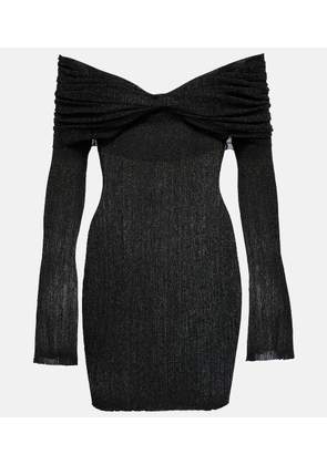 Aya Muse Off-shoulder ribbed-knit lame minidress