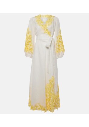 Zimmermann Golden broderie anglaise linen wrap dress