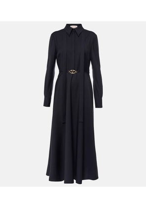 Valentino Belted logo wool-blend midi dress