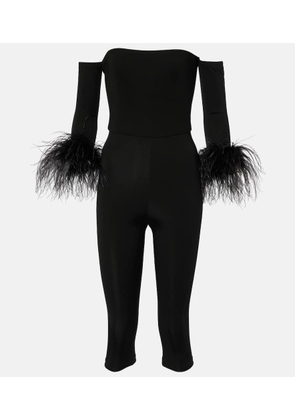 The New Arrivals Ilkyaz Ozel Feather-trimmed off-shoulder jumpsuit