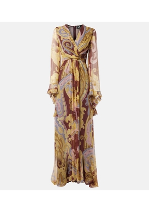 Etro Printed gathered silk chiffon gown