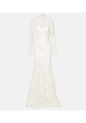 Danielle Frankel Bridal Adena floral lace-trimmed wool and silk gown