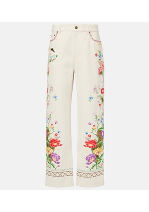 Valentino High-rise floral embroidered straight jeans