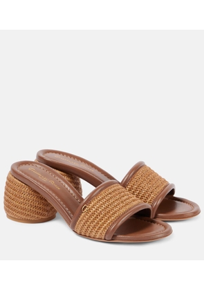 Gianvito Rossi Marbella leather-trimmed raffia mules