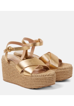 Gianvito Rossi Leather and raffia platform sandals
