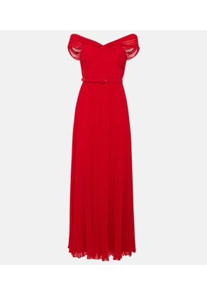 Self-Portrait Pleated off-shoulder chiffon gown