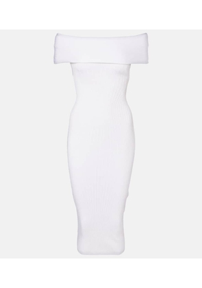 Mugler Ribbed-knit off-shoulder midi dress