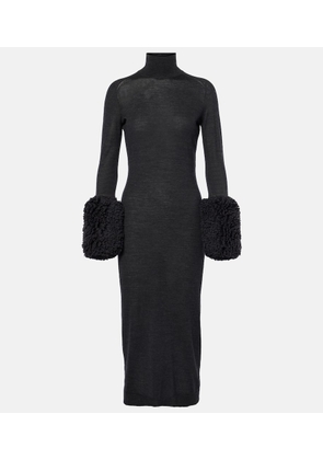 Alaia Faux shearling-trimmed virgin wool midi dress