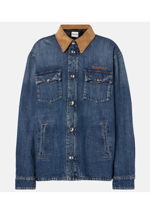 ジャケット Miu Miu Denim Flock Jacket Miu Miu Denim Trucker Jacket | Blue | FARFETCH