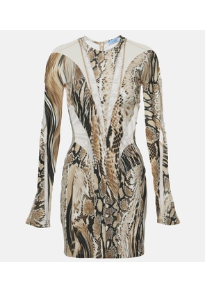 Mugler Paneled tulle and jersey minidress