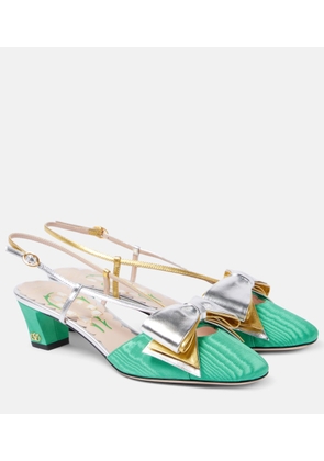 Valentino Garavani Bowow 45 moire and leather slingback pumps
