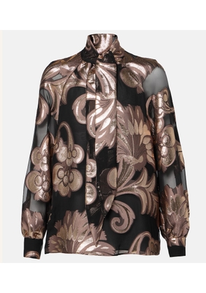 Etro Semi-sheer tie-neck lame blouse