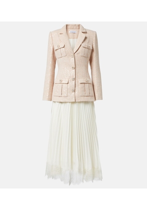 Self-Portrait Sequined boucle and chiffon midi dress