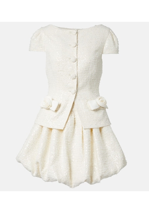 Self-Portrait Bow-detail sequined boucle minidress