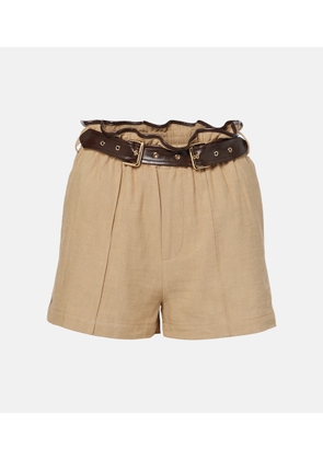 Xu Zhi Belted faux leather-trimmed shorts