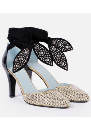 Valentino Garavani Foliefoliage 85 suede and leather pumps