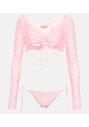 Alessandra Rich Crystal-embellished ruched bikini