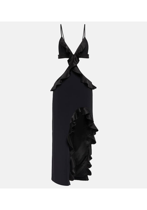 David Koma Ruffle-trimmed asymmetrical cutout midi dress