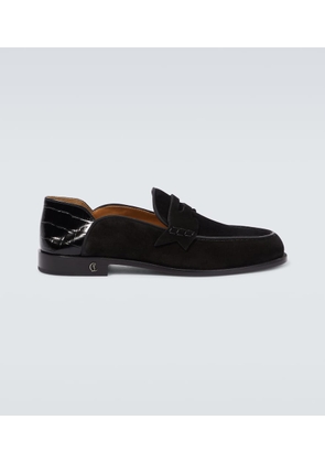 Christian Louboutin Penny No Back suede and croc-effect loafers