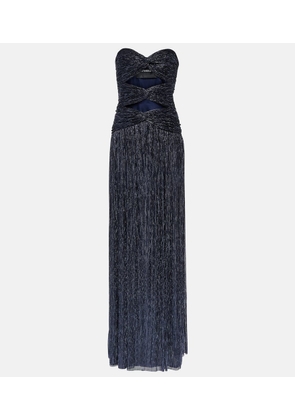 Costarellos Moreau cut-out metallic plisse gown